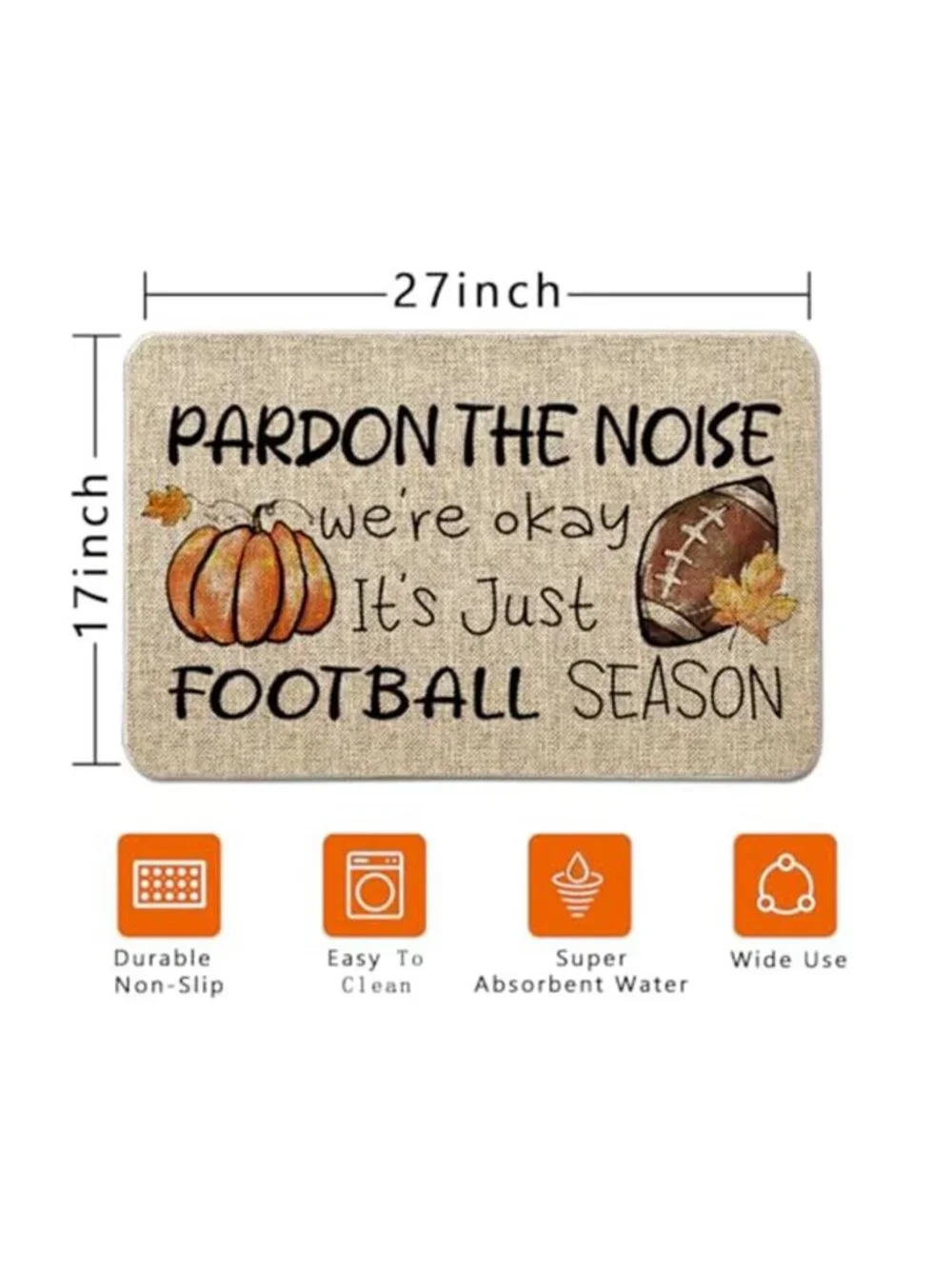 Fall Door Mat Football Season Rugs Pumpkins Autumn Harvest Doormat Thanksgiving